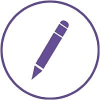 Purple pencil icon in a circular outline.